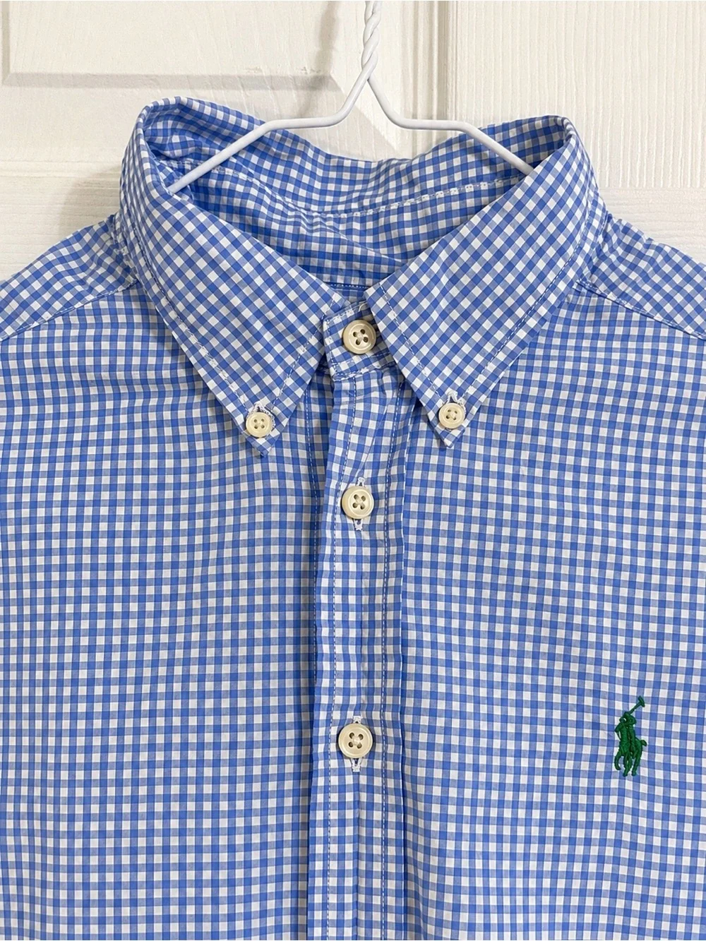 Ralph Lauren Boys Blue Gingham Plaid Button Down Shirt Size M (10-12)